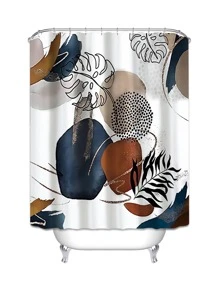 1pc Turtle Leaf Print Waterproof Shower Curtain - Multicolor - View 2