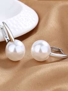 Faux Pearl Decor Earrings - Silver - View 3