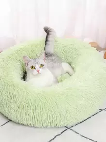 1 件纯色毛绒宠物床小狗饲养狗床猫床易于清洁 - 橄欖綠 - 查看 3