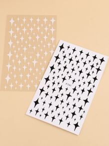 FULL BEAUTY 2 Tấm In Hình Ngôi Sao Móng Tay Nghệ Thuật Miếng Dán Y2K-Phong Cách Móng Tay Nghệ Thuật Đề Can Dán Móng Tay DIY - Đen và trắng - Xem 2