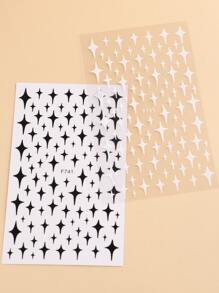 FULL BEAUTY 2 Tấm In Hình Ngôi Sao Móng Tay Nghệ Thuật Miếng Dán Y2K-Phong Cách Móng Tay Nghệ Thuật Đề Can Dán Móng Tay DIY - Đen và trắng - Xem 3