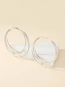 Layered Hoop Earrings - Silver - View 2