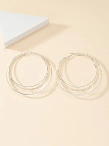 Layered Hoop Earrings - Silver - View 3