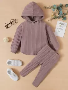 嬰兒女孩肋針編織連帽衫和打底褲