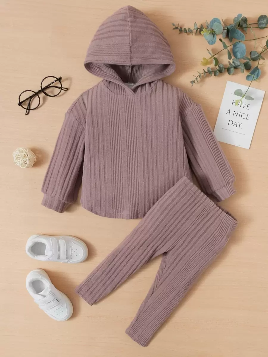 嬰兒女孩肋針編織連帽衫和打底褲