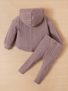 嬰兒女孩肋針編織連帽衫和打底褲