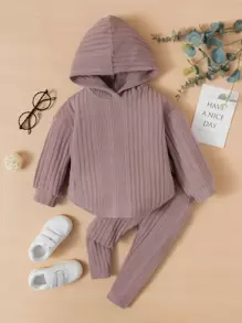 嬰兒女孩肋針編織連帽衫和打底褲