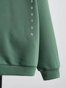 SHEIN Tween Boy Letter Printed Drop Shoulder Sweatshirt Long Sleeve Sweatshirt, Casual Daily Wear For Fall/Winter - Green - View 4