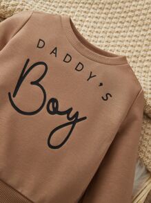 SHEIN Baby Boy Letter Graphic Sweatshirt, Casual & Minimalist, Suitable For Autumn/Winter - Apricot - View 3