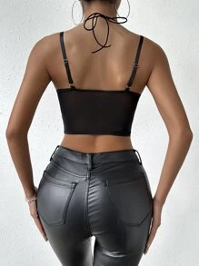 SHEIN Privé Top de tirantes de espalda abierta bustier con encaje - Negro - Ver 3