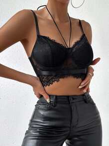 SHEIN Privé Top de tirantes de espalda abierta bustier con encaje - Negro - Ver 4