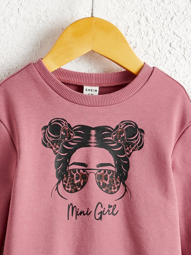 Baby Girl Letter And Figure Graphic Pullover & Leopard Leggings