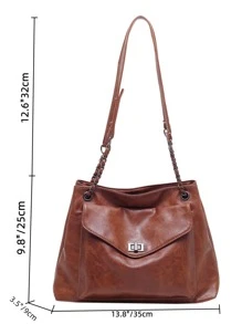 Bolso tote de hombro con bolsillo delantero - Marrón - Ver 8