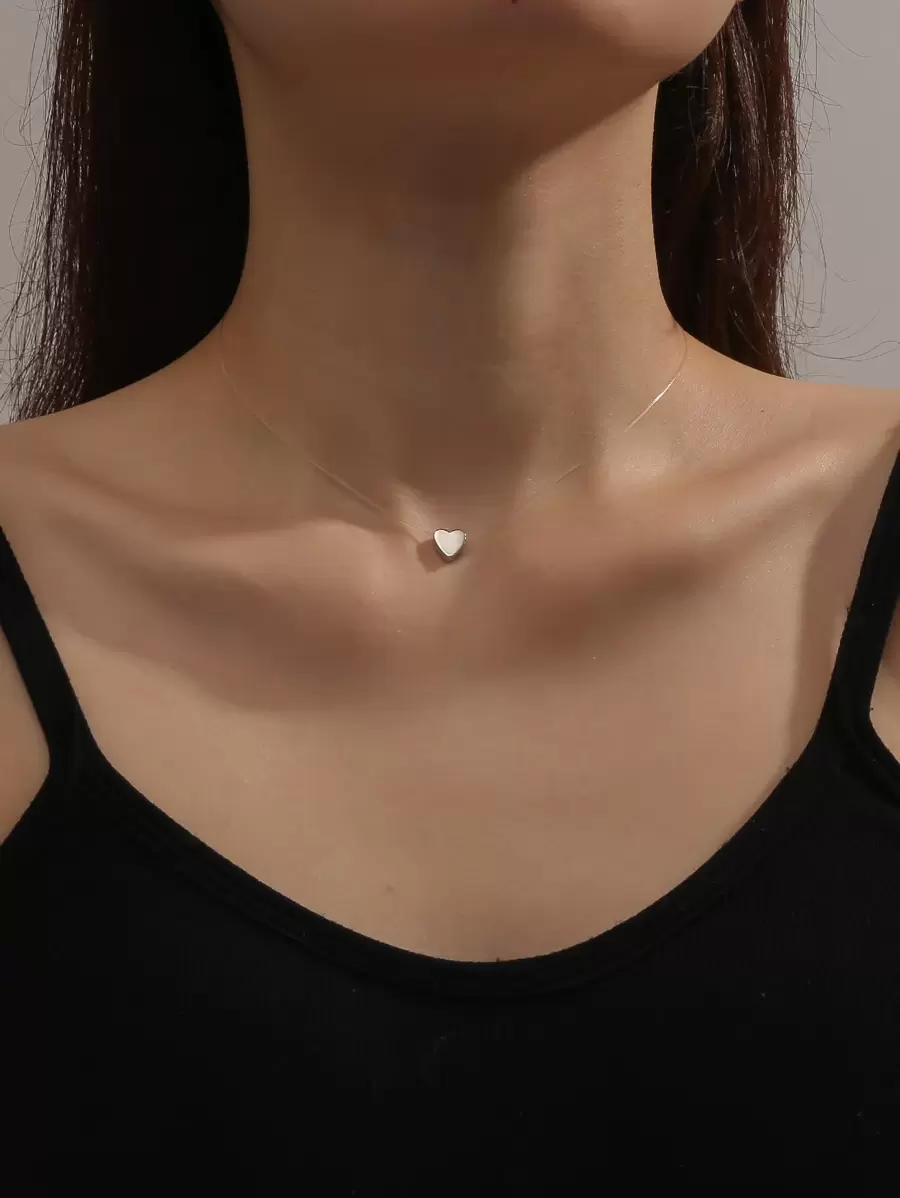 Heart Charm Necklace - Silver - View 1