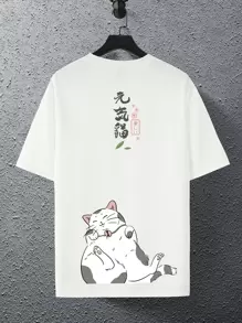 Manfinity Hypemode Loose Fit Men's Japanese Letter & Cartoon Graphic T-Shirt - White - View 4