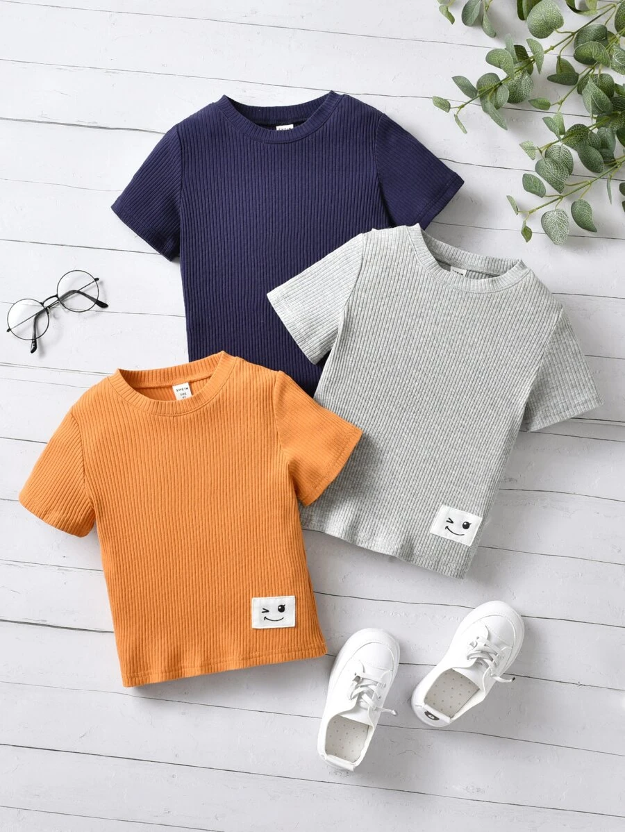 Toddler Boys 3pcs Cartoon Patched Rib-knit Tee - Multicolor - View 1