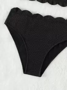 Tween Girl Scallop Trim Halter Neck Rib-Knit Bikini Set Summer Beach