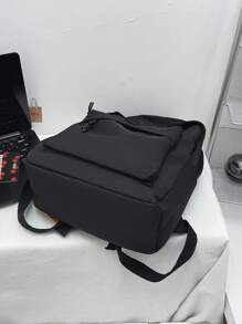 輕便商務休閒經典雙肩包，大容量，百搭，通勤，休閒，適合學生上課使用，多口袋，純色，適合青少年女生女大學生，菜鳥和白領，非常適合辦公室、學院、工作, 商務, 通勤, 戶外, 旅行, 郊遊 - 黑色 - 查看 7