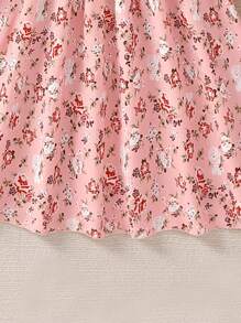 Chicas Vestido con estampado floral pecho con fruncido - Rosa - Ver 3