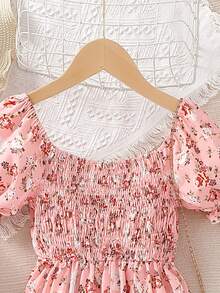 Chicas Vestido con estampado floral pecho con fruncido - Rosa - Ver 6