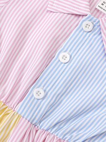 SHEIN Vintaside Kids 寶寶女孩條紋印花彩塊荷葉袖襯衫裙配飾品袋 - 彩色 - 查看 3