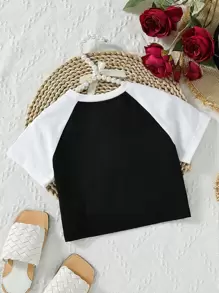 Toddler Girls Heart & Slogan Graphic Raglan Sleeve Tee - Black and White - View 2