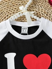Toddler Girls Heart & Slogan Graphic Raglan Sleeve Tee - Black and White - View 5