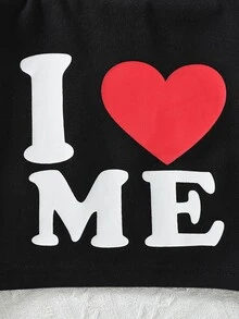 Toddler Girls Heart & Slogan Graphic Raglan Sleeve Tee - Black and White - View 6