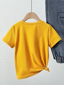 Young Girl Cute Casual Round Neck Letter Printed Short Sleeve T-shirt Suitable For Summer - Yellow - View 2