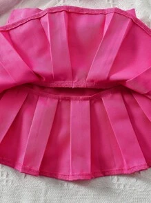 Toddler Girls Ruffle Trim Peplum Top & Pleated Skirt - Hot Pink - View 3
