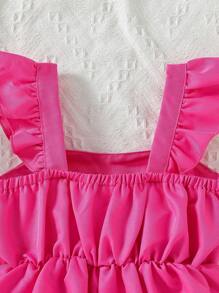 Toddler Girls Ruffle Trim Peplum Top & Pleated Skirt - Hot Pink - View 4