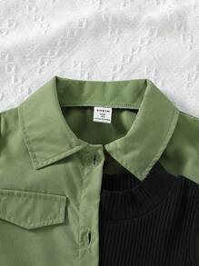 Toddler Girls Button Up Shirt & Tank Top & Shorts - Multicolor - View 3