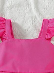 Toddler Girls Ruffle Trim Peplum Top & Pleated Skirt - Hot Pink - View 6