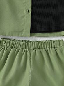 Toddler Girls Button Up Shirt & Tank Top & Shorts - Multicolor - View 5