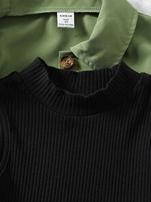 Toddler Girls Button Up Shirt & Tank Top & Shorts - Multicolor - View 7