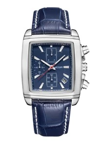 MEGIR MEGIR Đồng hồ thạch anh ngày con trỏ vuông cho nam - Màu xanh lam - Xem 4