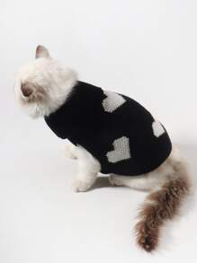 Hjärtmönster Pet Tröja - Đen và trắng - Xem 2