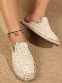 撞色滾邊編織平底穆勒鞋 - 米色 - 查看 1