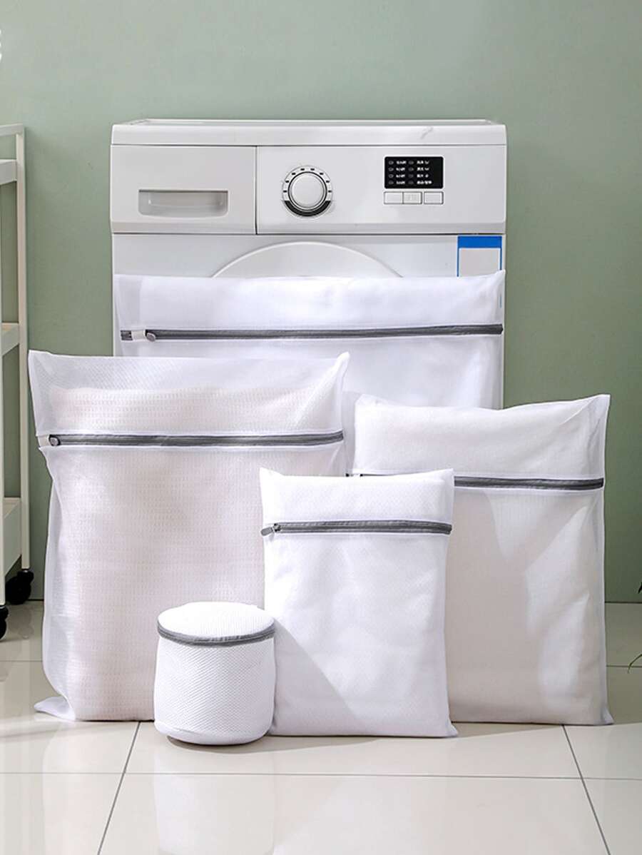 Bolsa de lavandería para lavadora de 5 piezas, bolsa de lavandería de malla fina, bolsa de sujetador de lencería grande - Blanco - Ver 1