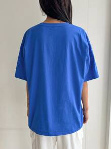 DAZY Solid Drop Shoulder Tee Oversized T-Shirt - Royal Blue - View 2
