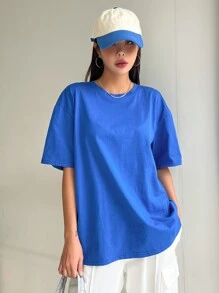 DAZY Solid Drop Shoulder Tee Oversized T-Shirt - Royal Blue - View 4