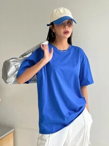 DAZY Solid Drop Shoulder Tee Oversized T-Shirt - Royal Blue - View 1