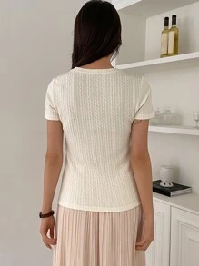 DAZY Solid Round Neck Tee - Beige - View 2