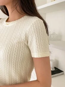 DAZY Solid Round Neck Tee - Beige - View 7