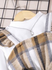 Girls Plaid Print Ruffle Trim Belted Jumpsuit & Tee - Multicolor - View 3