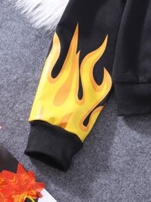 Girls Fire Print Zip Up Hoodie & Joggers & Tank Top - Black - View 3