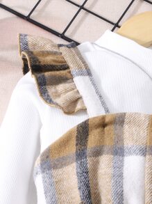 Girls Plaid Print Ruffle Trim Belted Jumpsuit & Tee - Multicolor - View 6