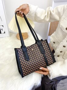 Geometric Pattern Double Handle Square Bag - Multicolor - View 2