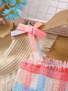 SHEIN 年轻女孩格子度假清晰甜美蝴蝶结宽肩带连衣裙夏季