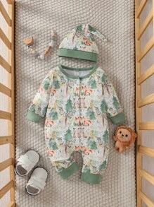 Bebé Jumpsuit con estampado de dibujos animados con sombrero - Multicolor - Ver 1